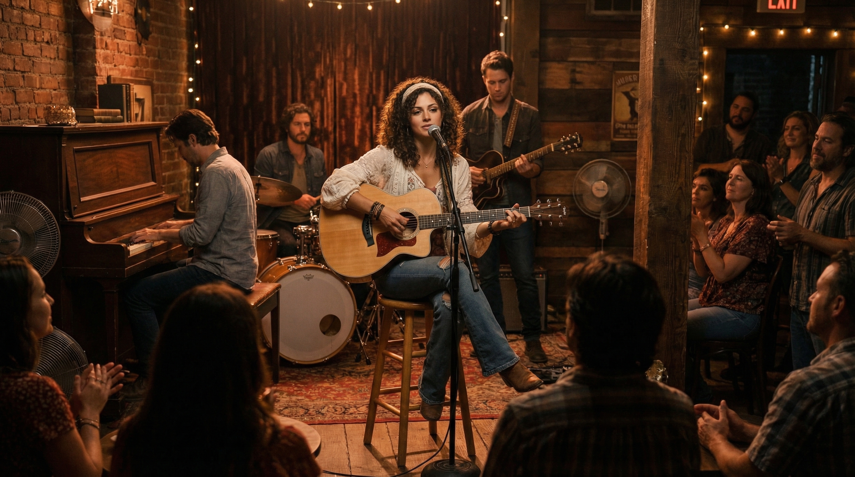 Warm acoustic bar-stage performance for Rose Light Reverie